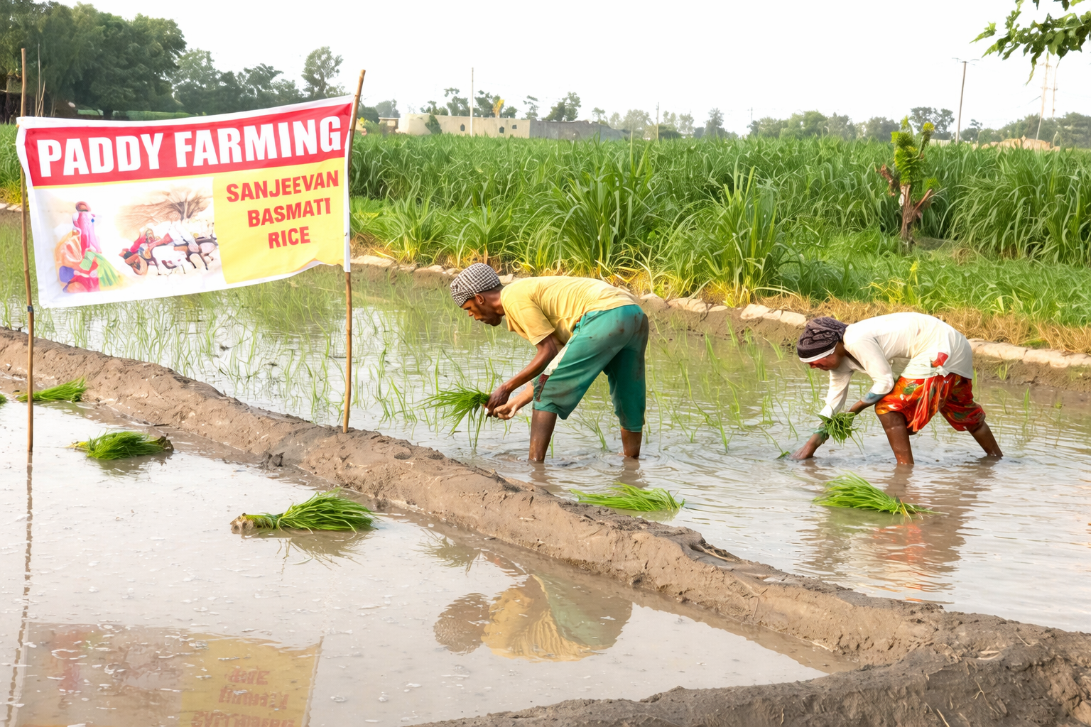 Farmers At Work In Rice Paddy Field